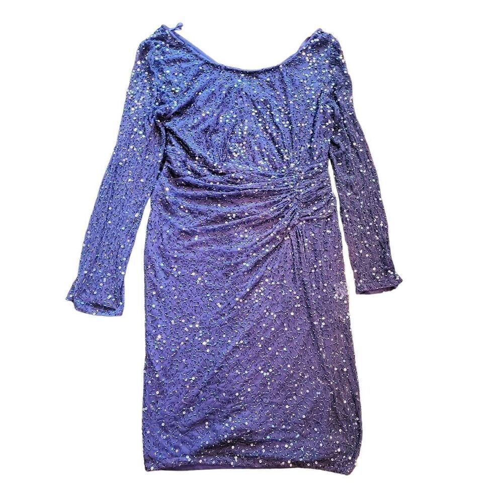 NWT Vintage Patra Dress Women's Large Purple Beaded Sequin Ruched